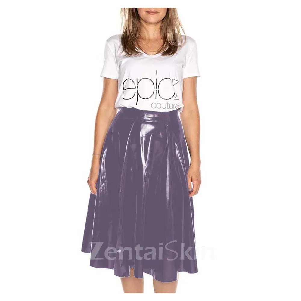 Second Skin Women Flared Skater Skirt Mini above Knee Versatile Stretchy Pleated Casual Skirt Wet Look Shiny Wetlook PVC Leather Women\'s Basic Short Skirt