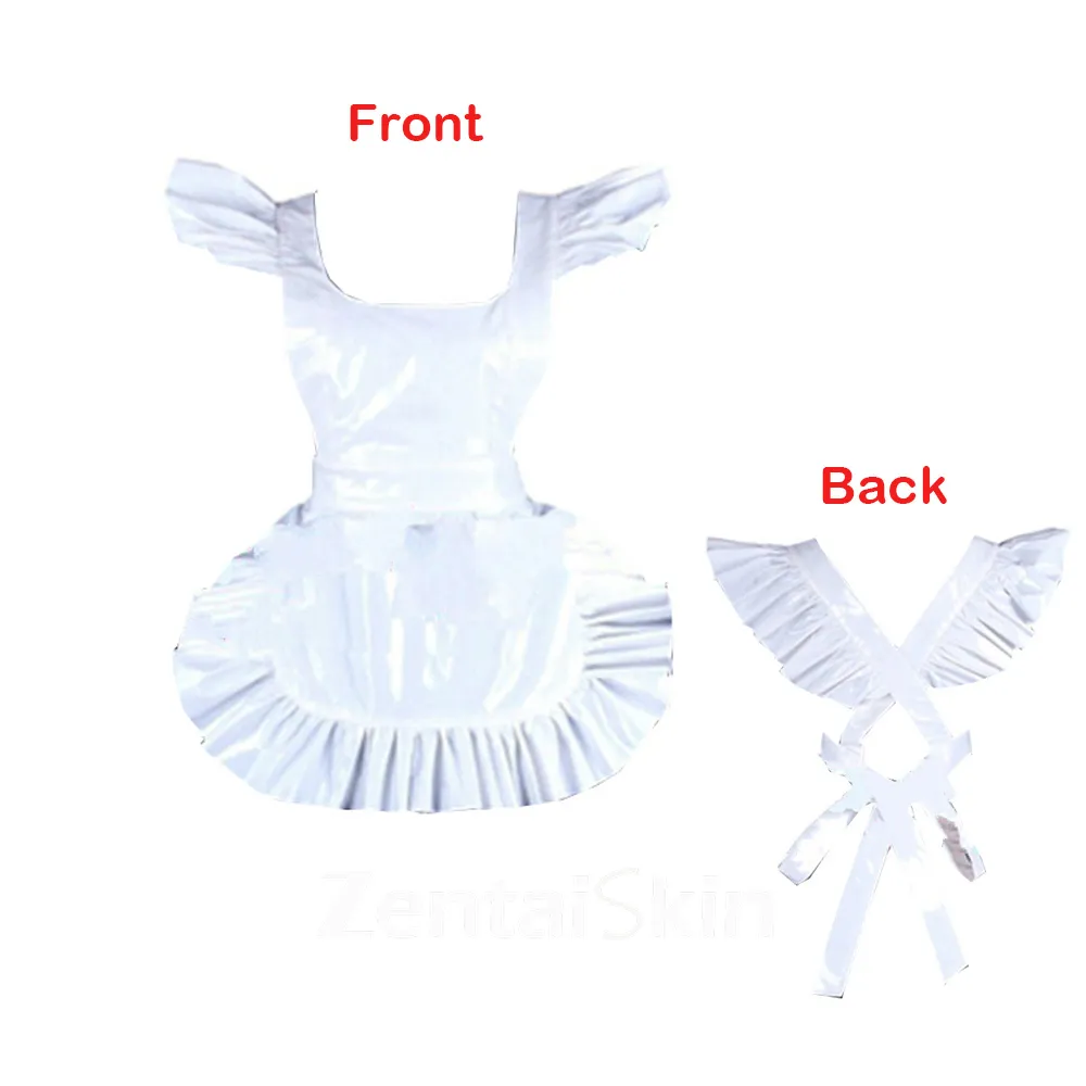 Second Skin Adult Cute Lolita Apron Wetlook PVC French Maid Apron Sissy Accessory Gothic Lolita Dress Halloween Ruffle Waitress Dress