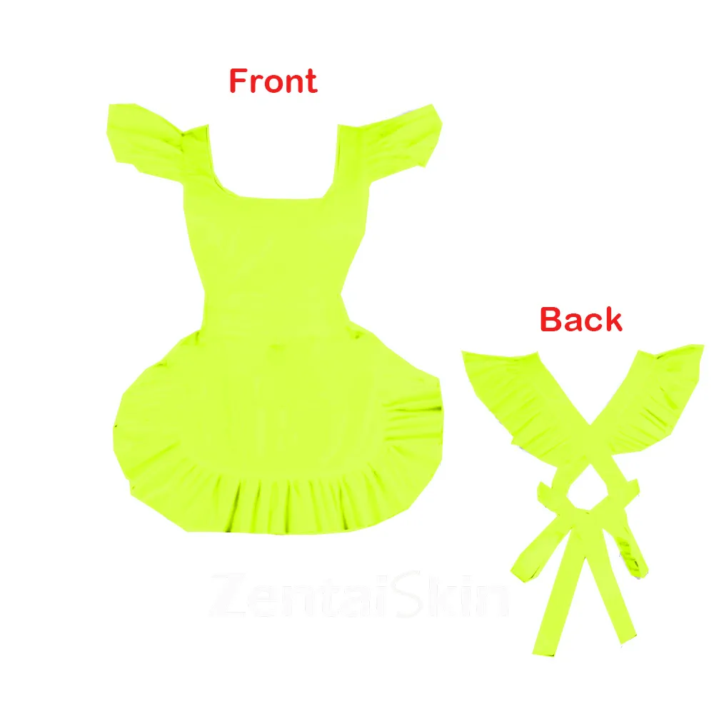 Second Skin Adult Cute Lolita Apron Wetlook PVC French Maid Apron Sissy Accessory Gothic Lolita Dress Halloween Ruffle Waitress Dress