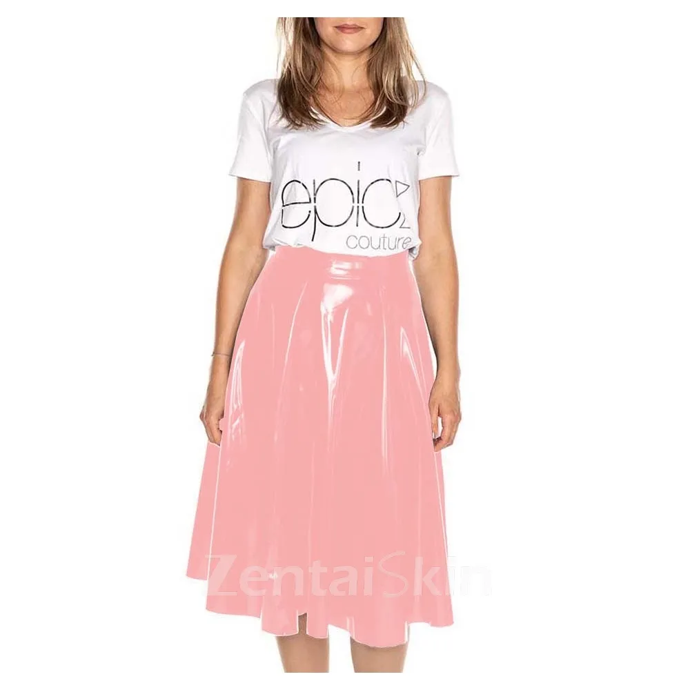 Second Skin Women Flared Skater Skirt Mini above Knee Versatile Stretchy Pleated Casual Skirt Wet Look Shiny Wetlook PVC Leather Women\'s Basic Short Skirt