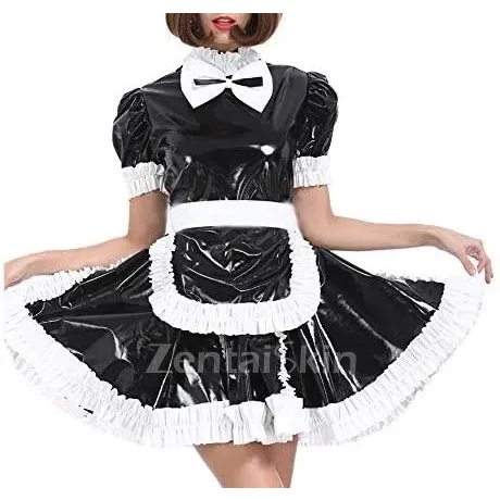 Second Skin Wetlook PVC French Maid Sweet Mini Dress Waitress Cosplay Uniform