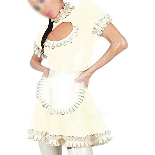 Second Skin Keyhole Lolita Pleated Dress Lady Wetlook PVC Maid Cosplay Dress