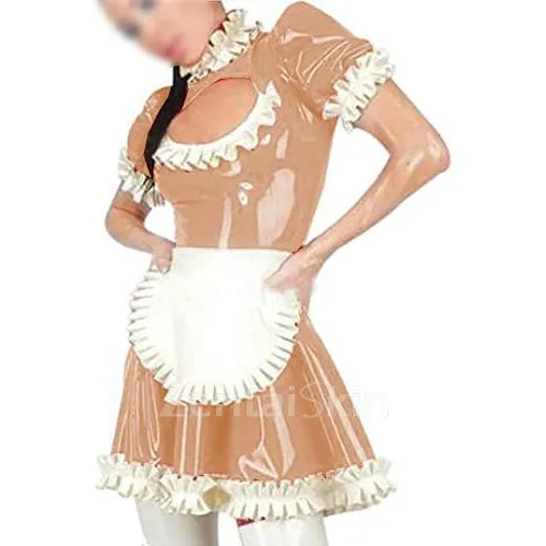 Second Skin Keyhole Lolita Pleated Dress Lady Wetlook PVC Maid Cosplay Dress