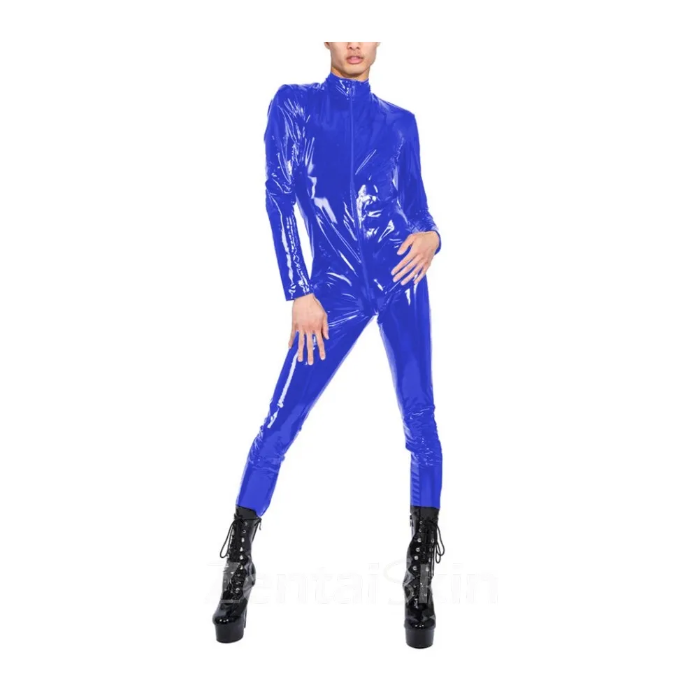 Fetish Skinsuit Wetlook Unitard PVC Catsuit Elastic Catsuits Long Sleeve Zipper Unisex Jumpsuit Zentai Second-skin Costume