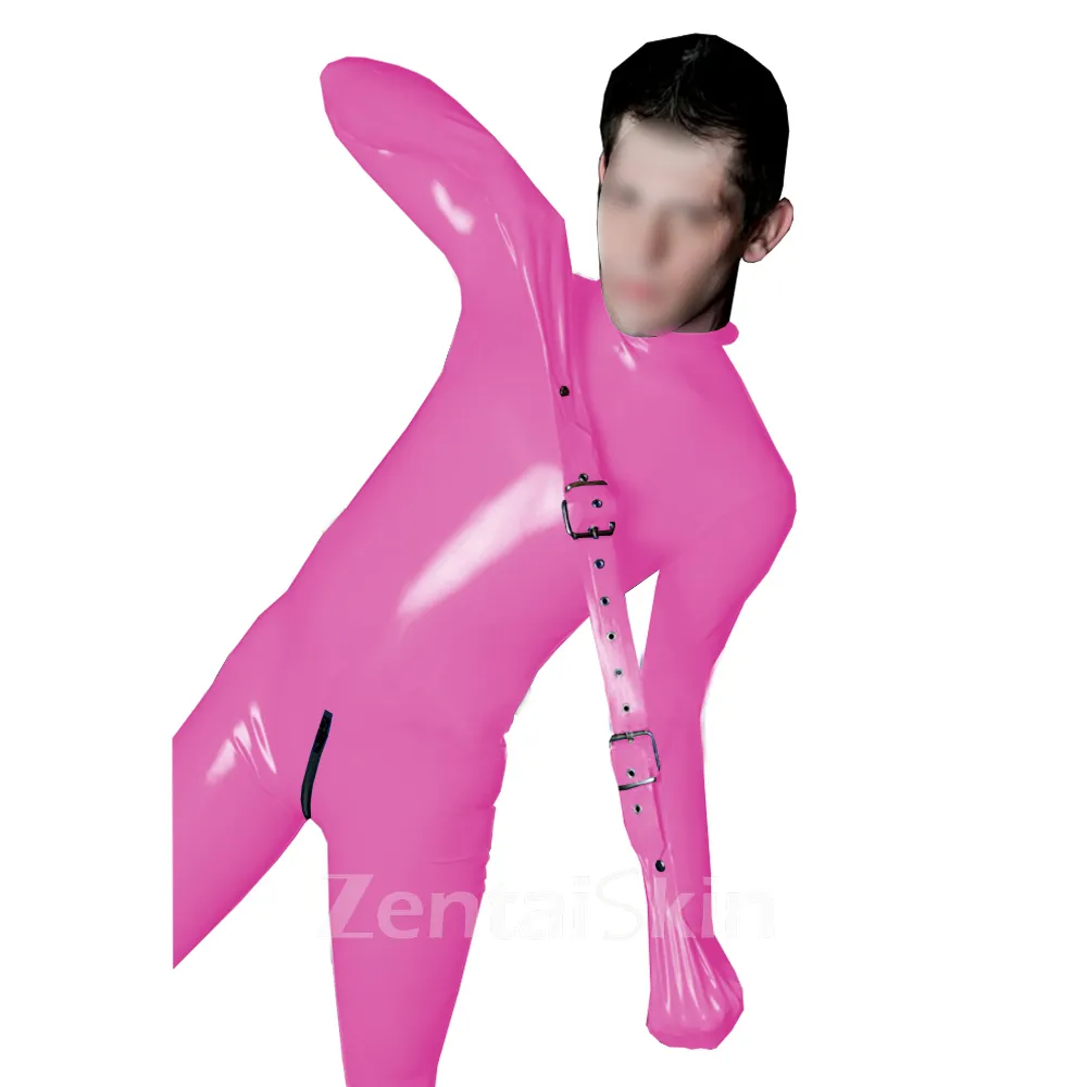 Men Bondage Clothes Skinsuit Wetlook Unitard PVC Adultgame Costume Zipper Crotch Skinsuit Wetlook Unitard Zentai Cosplay Full Catsuitsuit Unitard Jumpsuit Buckle Suit Second Skin Costume