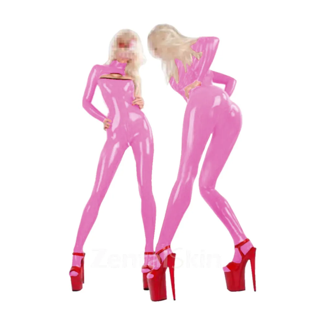 Hollow Out Skinsuit Wetlook Unitard PVC Catsuit Women Wetlooklong Sleeve Catsuitsuit Stretchy Gothic Club Open Crotch Jumpsuit Overall Zentai Second-skin Costume