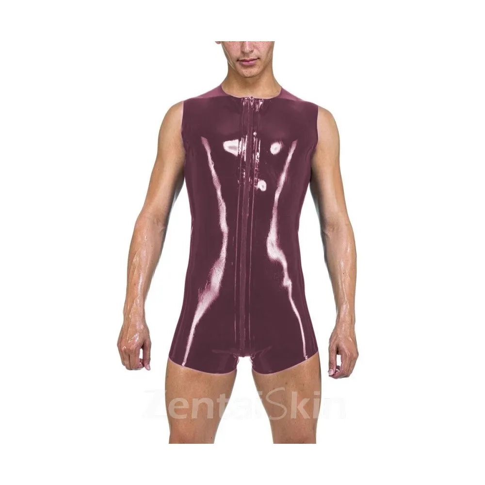 Mens Look Catsuitsuit Surfsuit Front to Back Crotch Zipper Sleeveless Skinsuit Wetlook Unitard PVC Catsuit O Neck Tank Zentai Summer Camis Romper Second Skin Costume