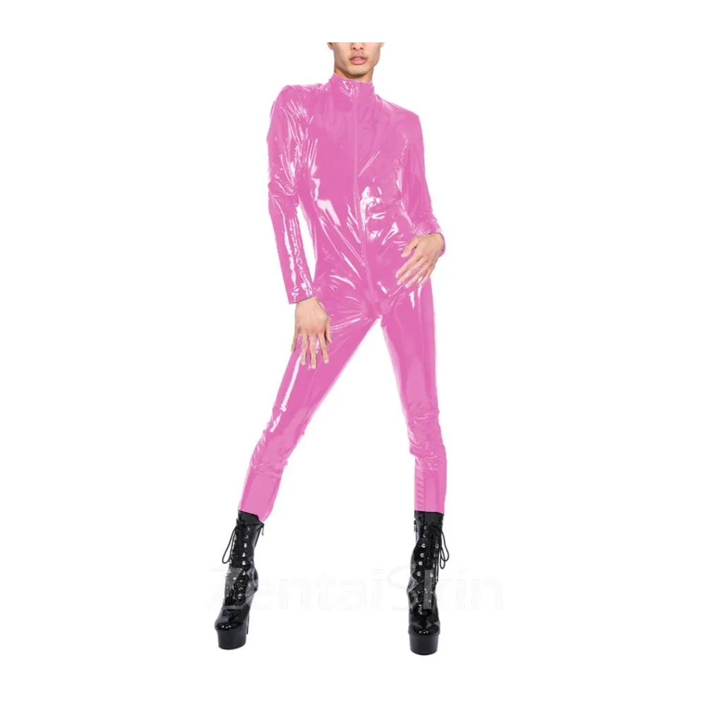 Fetish Skinsuit Wetlook Unitard PVC Catsuit Elastic Catsuits Long Sleeve Zipper Unisex Jumpsuit Zentai Second-skin Costume