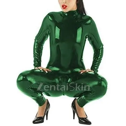 Open Crotch Catsuit Women Glossy Skinsuit Wetlook Unitard PVC Jumpsuitbodycon Catsuitsuit Zentai Second-skin Costume