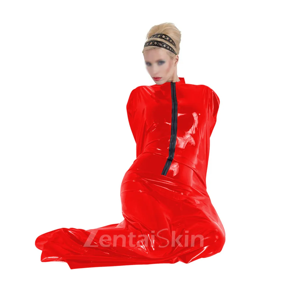 Women\'s Skinsuit Wetlook Unitard PVC Bondage Catsuitsuit bag Shinysleeping bag Zentai Mummy Clothes Front Zipper Halloween Cosplay Costumes Second Skin Costume