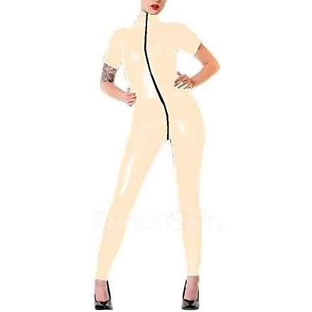 Plus Size Short Sleeve Catsuit Open Crotch Lady Skinsuit Wetlook Unitard PVC Jumpsuit Zentai Second-skin Costume