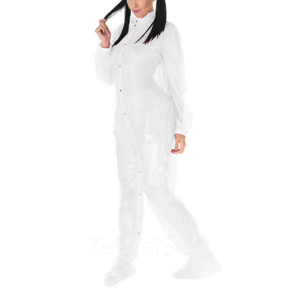 Adult Baby Catsuitsuit Clear Skinsuit Wetlook Unitard PVC Jumpsuit Long Causal One piece Jumpsuit Fetish Cross-dresser Mens Halloween Costume French Adult Fetish Cross-dresser Baby Suit Zentai Second-skin Costume