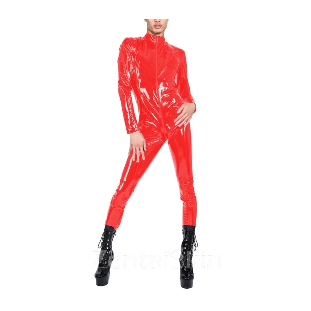 Fetish Skinsuit Wetlook Unitard PVC Catsuit Elastic Catsuits Long Sleeve Zipper Unisex Jumpsuit Zentai Second-skin Costume