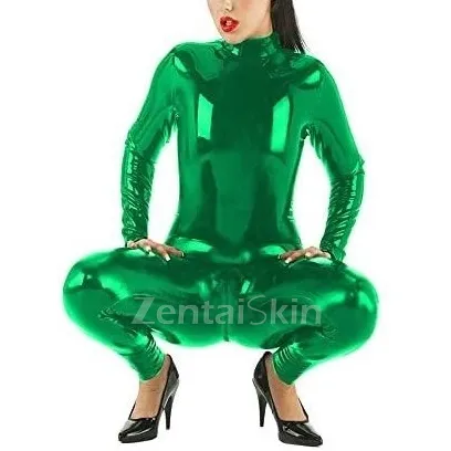 Open Crotch Catsuit Women Glossy Skinsuit Wetlook Unitard PVC Jumpsuitbodycon Catsuitsuit Zentai Second-skin Costume