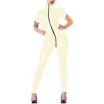 Plus Size Short Sleeve Catsuit Open Crotch Lady Skinsuit Wetlook Unitard PVC Jumpsuit Zentai Second-skin Costume