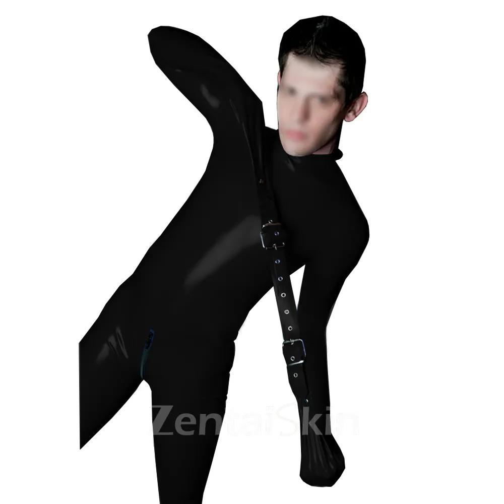 Men Bondage Clothes Skinsuit Wetlook Unitard PVC Adultgame Costume Zipper Crotch Skinsuit Wetlook Unitard Zentai Cosplay Full Catsuitsuit Unitard Jumpsuit Buckle Suit Second Skin Costume