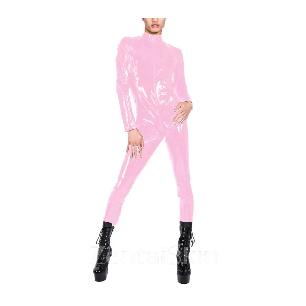 Fetish Skinsuit Wetlook Unitard PVC Catsuit Elastic Catsuits Long Sleeve Zipper Unisex Jumpsuit Zentai Second-skin Costume
