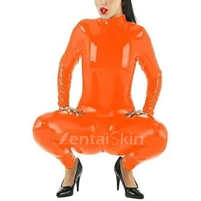 Open Crotch Catsuit Women Glossy Skinsuit Wetlook Unitard PVC Jumpsuitbodycon Catsuitsuit Zentai Second-skin Costume