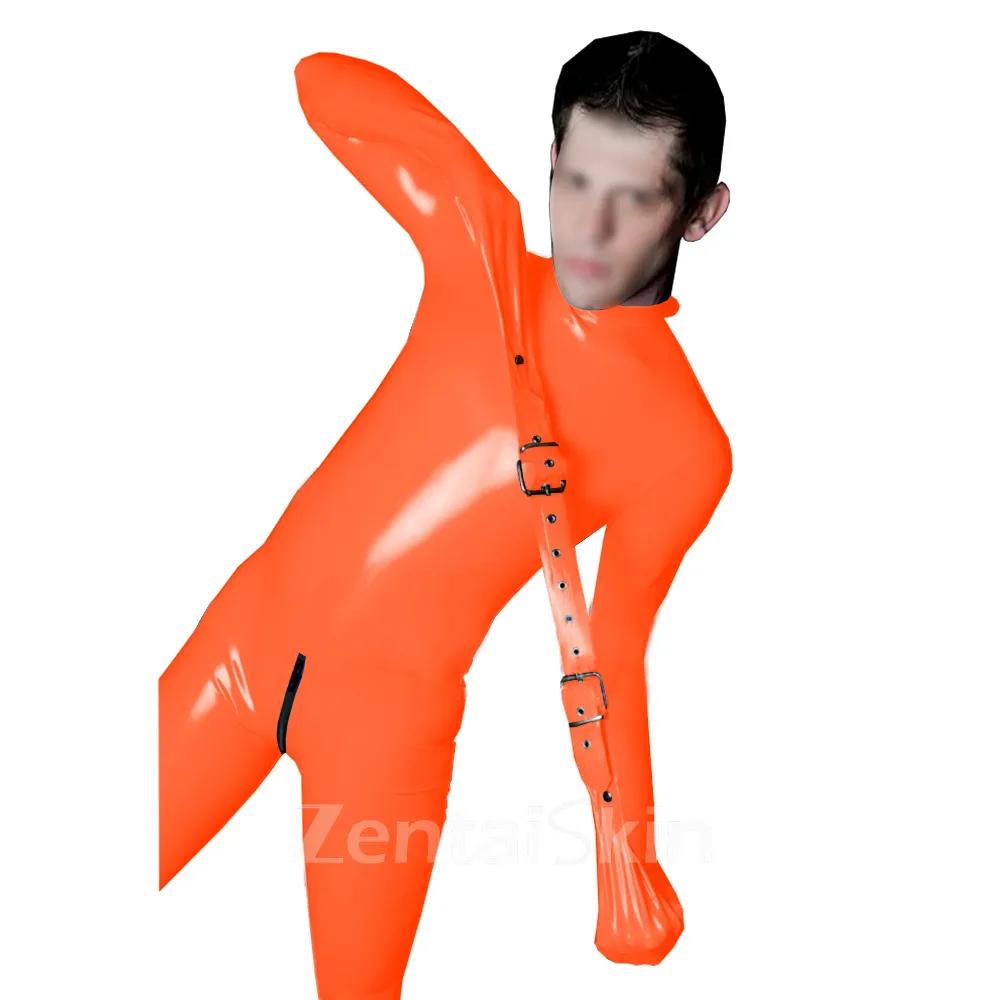 Men Bondage Clothes Skinsuit Wetlook Unitard PVC Adultgame Costume Zipper Crotch Skinsuit Wetlook Unitard Zentai Cosplay Full Catsuitsuit Unitard Jumpsuit Buckle Suit Second Skin Costume
