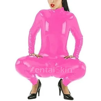 Open Crotch Catsuit Women Glossy Skinsuit Wetlook Unitard PVC Jumpsuitbodycon Catsuitsuit Zentai Second-skin Costume