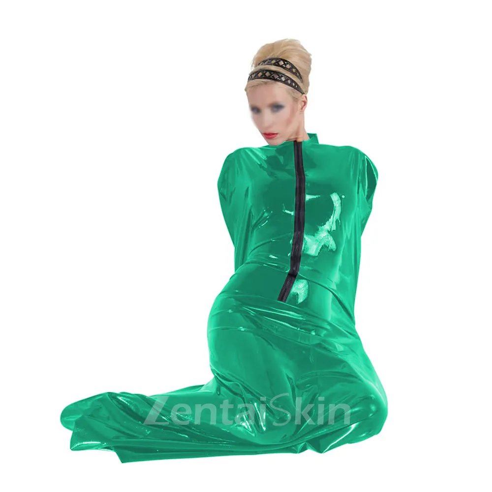 Women\'s Skinsuit Wetlook Unitard PVC Bondage Catsuitsuit bag Shinysleeping bag Zentai Mummy Clothes Front Zipper Halloween Cosplay Costumes Second Skin Costume