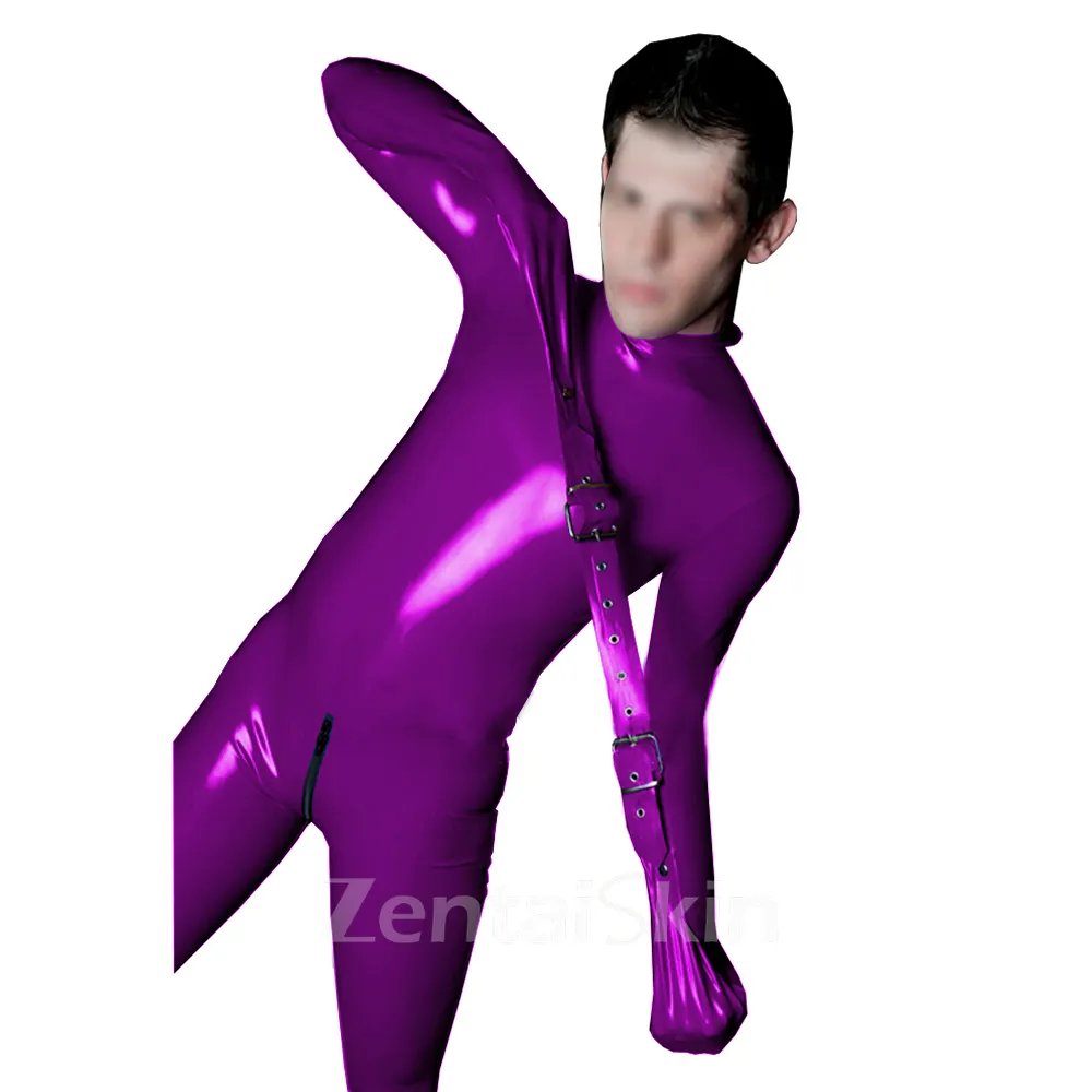 Men Bondage Clothes Skinsuit Wetlook Unitard PVC Adultgame Costume Zipper Crotch Skinsuit Wetlook Unitard Zentai Cosplay Full Catsuitsuit Unitard Jumpsuit Buckle Suit Second Skin Costume