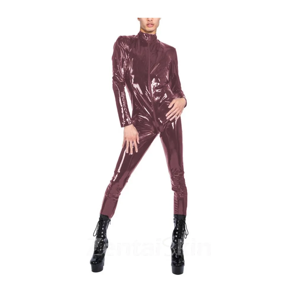 Fetish Skinsuit Wetlook Unitard PVC Catsuit Elastic Catsuits Long Sleeve Zipper Unisex Jumpsuit Zentai Second-skin Costume