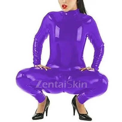 Open Crotch Catsuit Women Glossy Skinsuit Wetlook Unitard PVC Jumpsuitbodycon Catsuitsuit Zentai Second-skin Costume