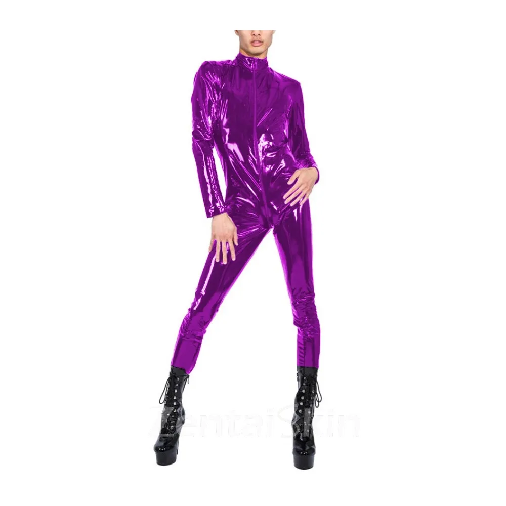 Fetish Skinsuit Wetlook Unitard PVC Catsuit Elastic Catsuits Long Sleeve Zipper Unisex Jumpsuit Zentai Second-skin Costume