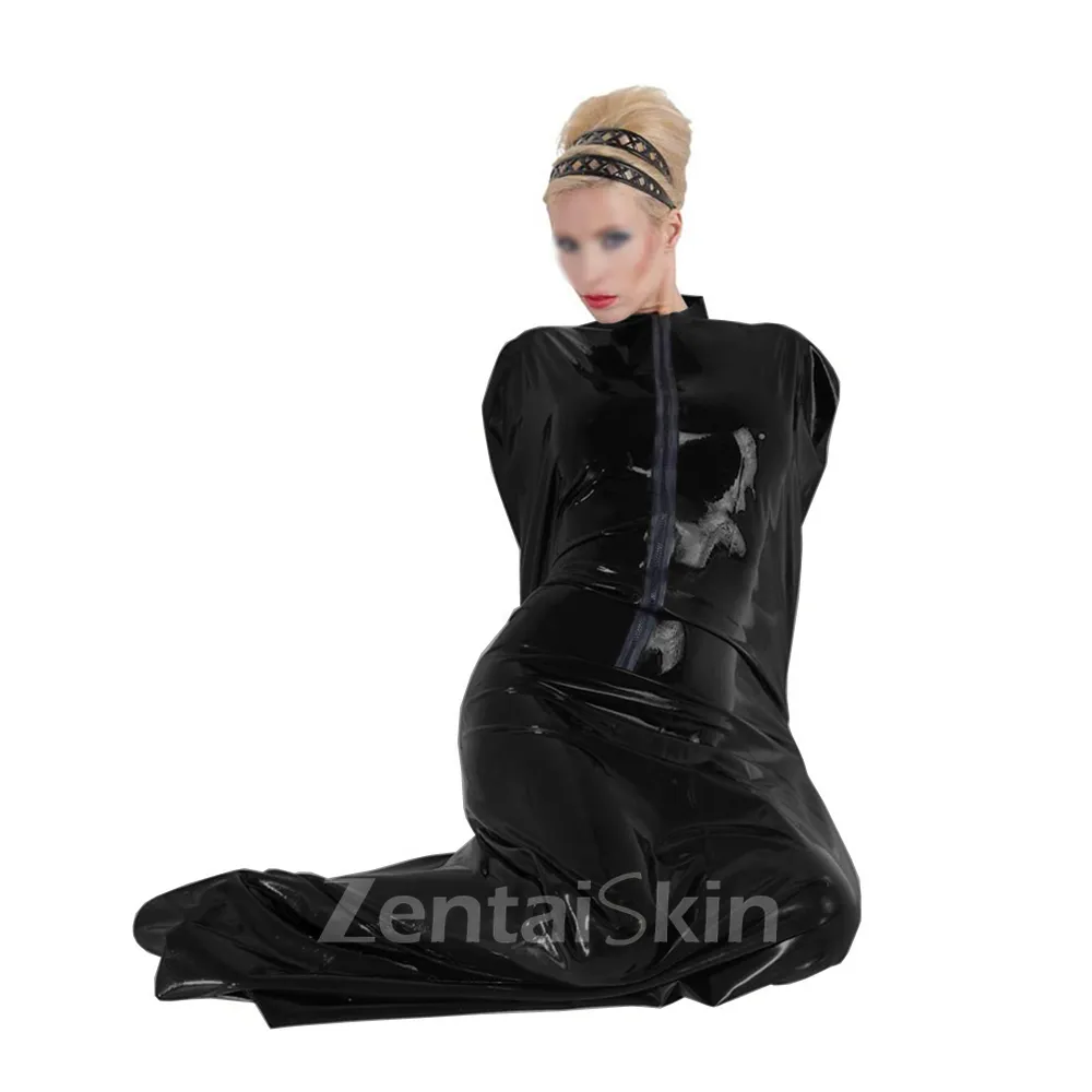 Women\'s Skinsuit Wetlook Unitard PVC Bondage Catsuitsuit bag Shinysleeping bag Zentai Mummy Clothes Front Zipper Halloween Cosplay Costumes Second Skin Costume