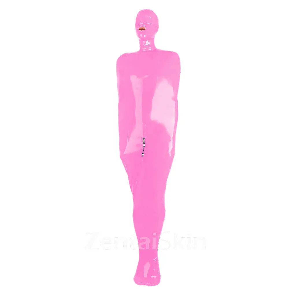 Clear Skinsuit Wetlook Unitard PVC Adults Bondage bag Adults Transparent Skinsuit Wetlook Unitard PVC Bdsm Sleeping Sack Open Head and Attached Front Zipper Fetish Suit Zentai Second-skin Costume