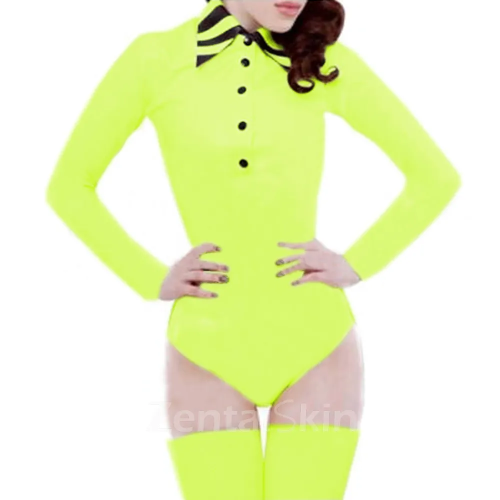 Skinsuit Wetlook Unitard PVC Office Work White Black Catsuitsuit Wet Look Gothiclong Sleeve OL Shirt Jumpsuit Buttons Body Blouse Suit Zentai Second-skin Costume