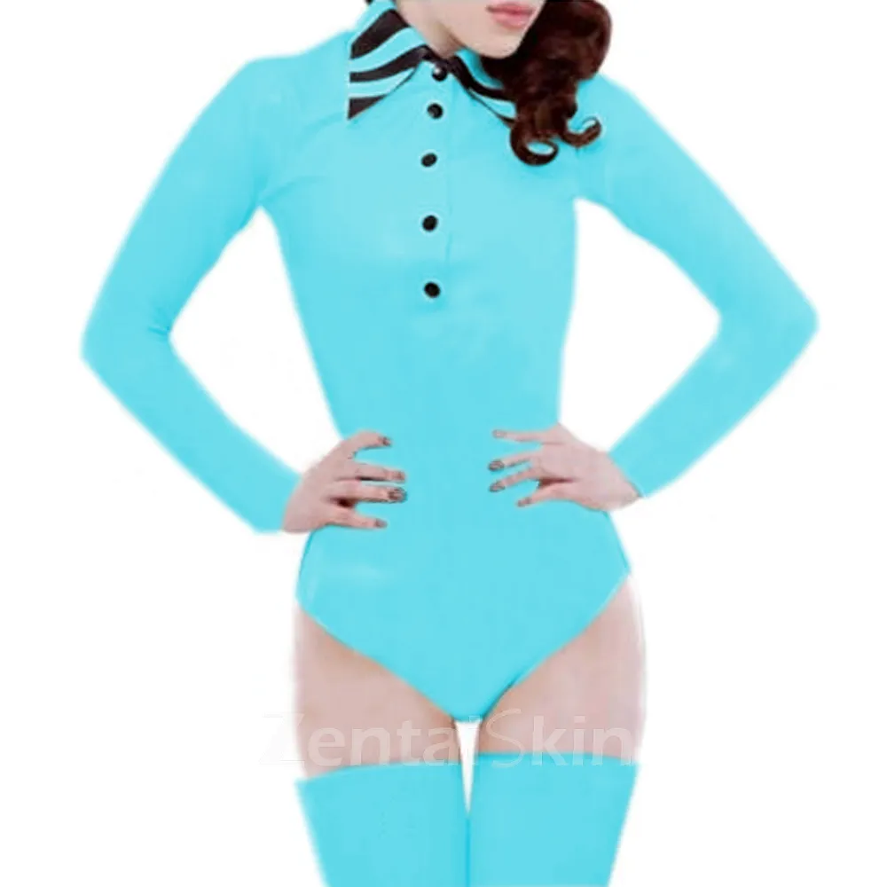 Skinsuit Wetlook Unitard PVC Office Work White Black Catsuitsuit Wet Look Gothiclong Sleeve OL Shirt Jumpsuit Buttons Body Blouse Suit Zentai Second-skin Costume