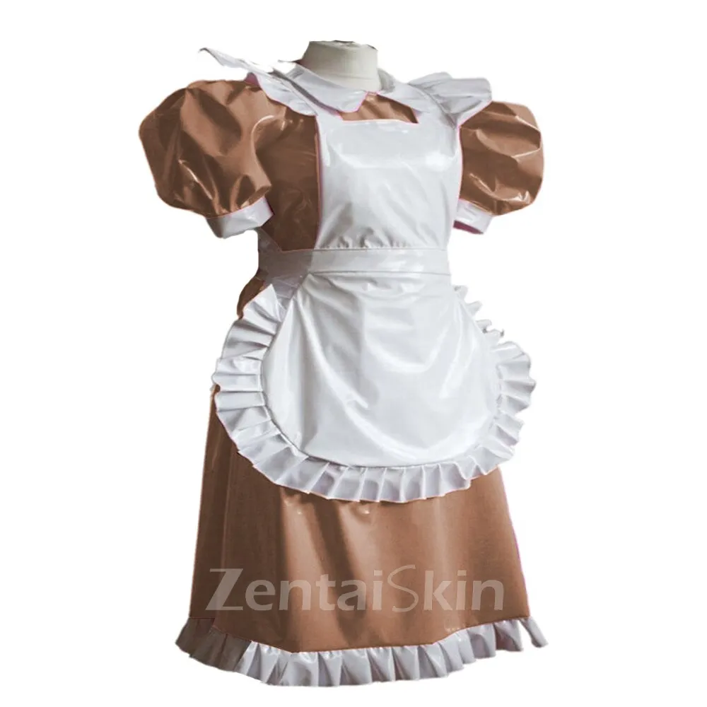 Second Skin Lolita Dress Wetlook PVC Fetish Cross-dresser Puff Sleeve Mini Dress Wetlook Wet Look Shiny Gothic Lolita Service Dress Men Cross Dress