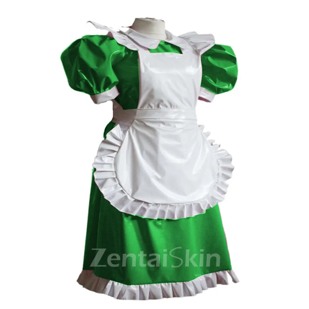 Second Skin Lolita Dress Wetlook PVC Fetish Cross-dresser Puff Sleeve Mini Dress Wetlook Wet Look Shiny Gothic Lolita Service Dress Men Cross Dress