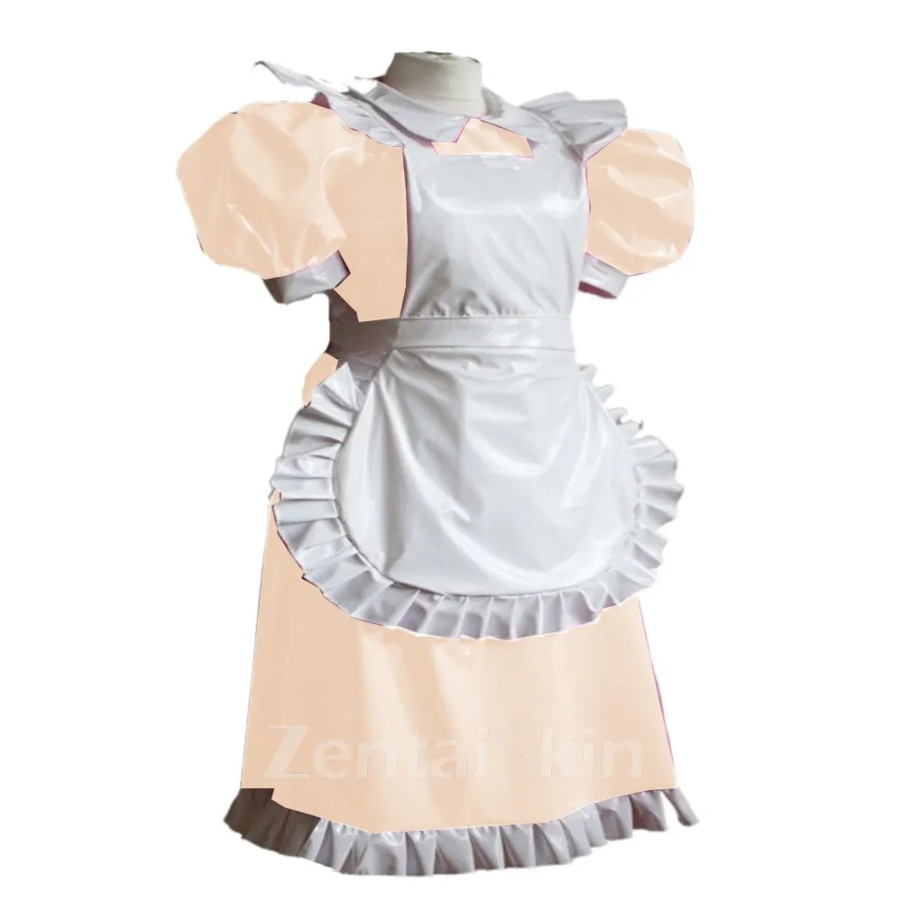 Second Skin Lolita Dress Wetlook PVC Fetish Cross-dresser Puff Sleeve Mini Dress Wetlook Wet Look Shiny Gothic Lolita Service Dress Men Cross Dress