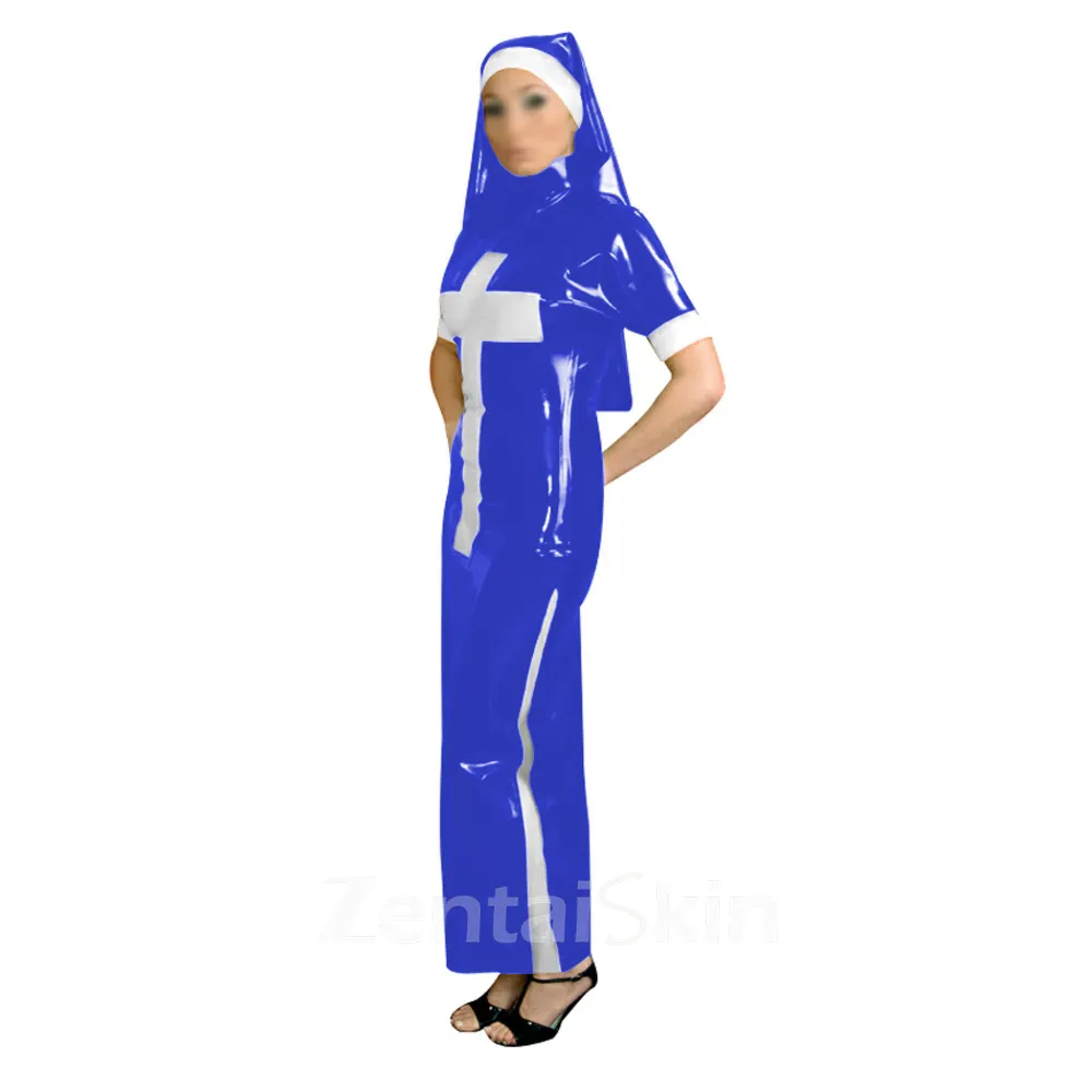 Second Skin Adultsnaughty Nun Cosplay Costumes Slim Short Sleeve Long Pencil Dress with Headscarf Forhalloween Fancy Dress