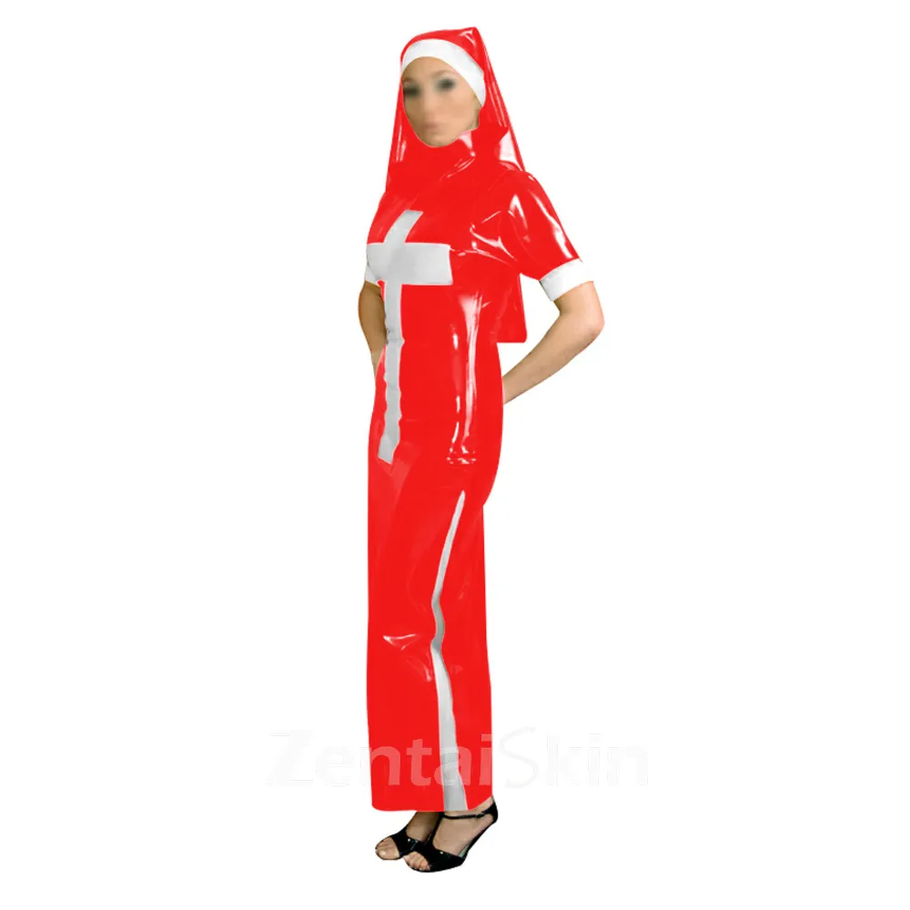 Second Skin Adultsnaughty Nun Cosplay Costumes Slim Short Sleeve Long Pencil Dress with Headscarf Forhalloween Fancy Dress