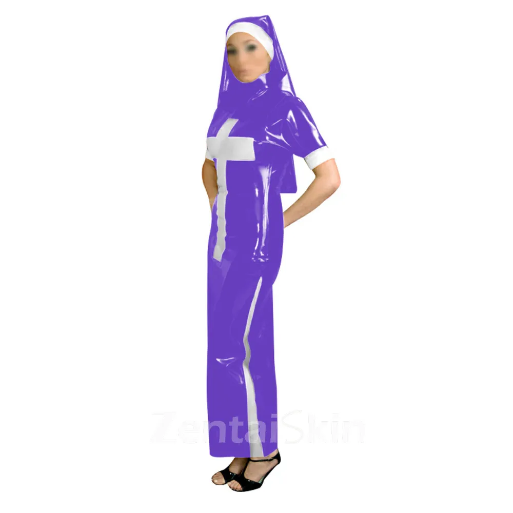 Second Skin Adultsnaughty Nun Cosplay Costumes Slim Short Sleeve Long Pencil Dress with Headscarf Forhalloween Fancy Dress