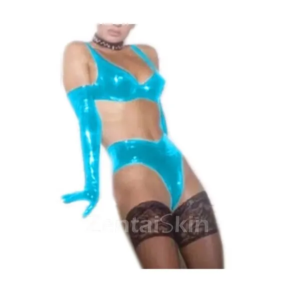 Second Skin Womenpole Dance Wetlook PVC Bikini Set Plus Size Set Halloween Costume Bikini + Pant + Gloves Costume