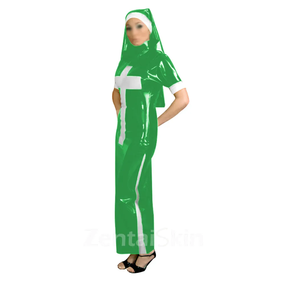 Second Skin Adultsnaughty Nun Cosplay Costumes Slim Short Sleeve Long Pencil Dress with Headscarf Forhalloween Fancy Dress