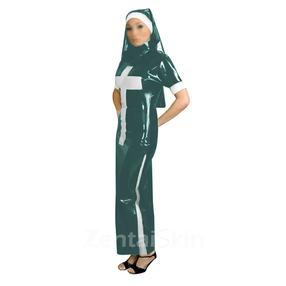 Second Skin Adultsnaughty Nun Cosplay Costumes Slim Short Sleeve Long Pencil Dress with Headscarf Forhalloween Fancy Dress