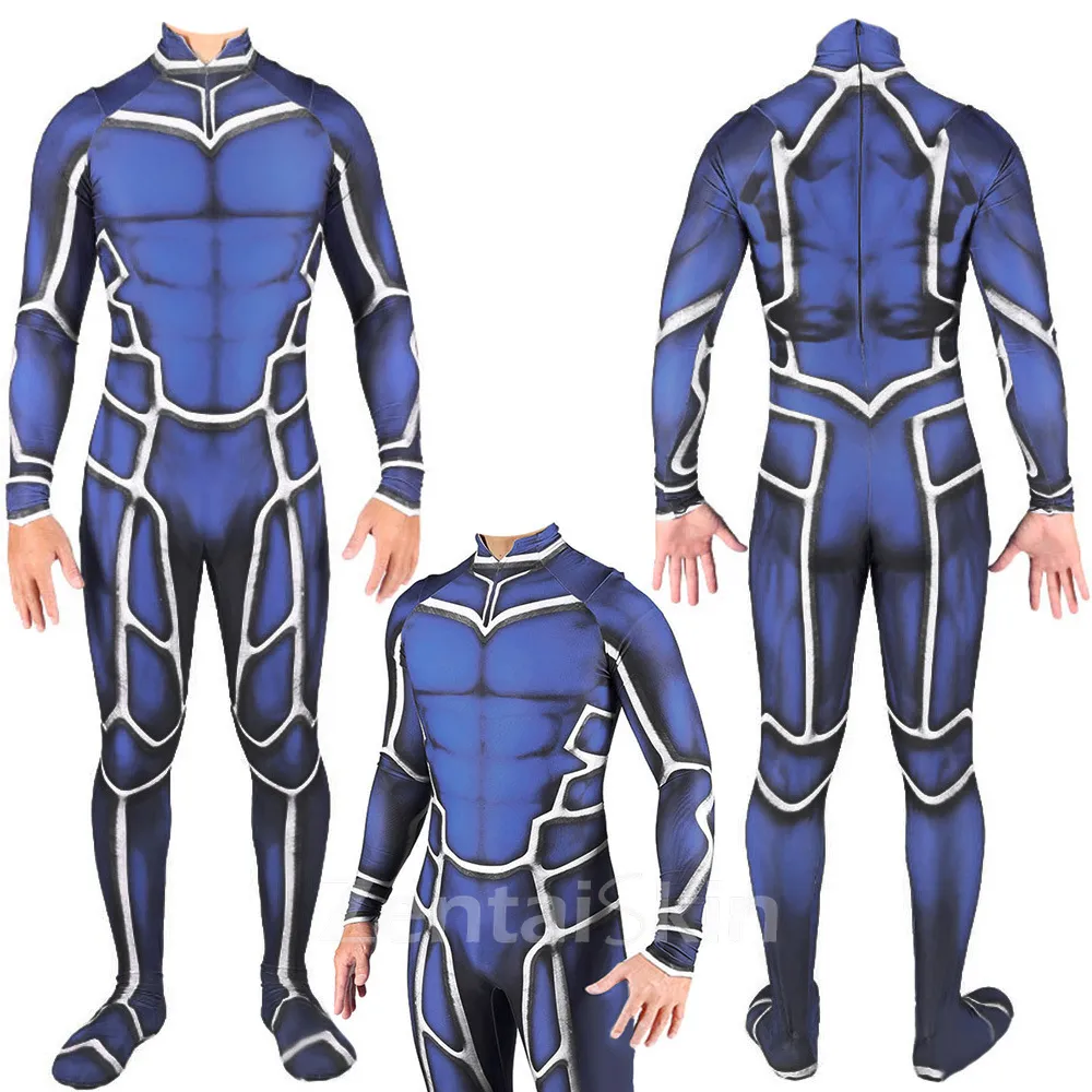 Second Skin Japanese Manga Game Kuchulin Lancer Biue Cosplay Zentai Costume