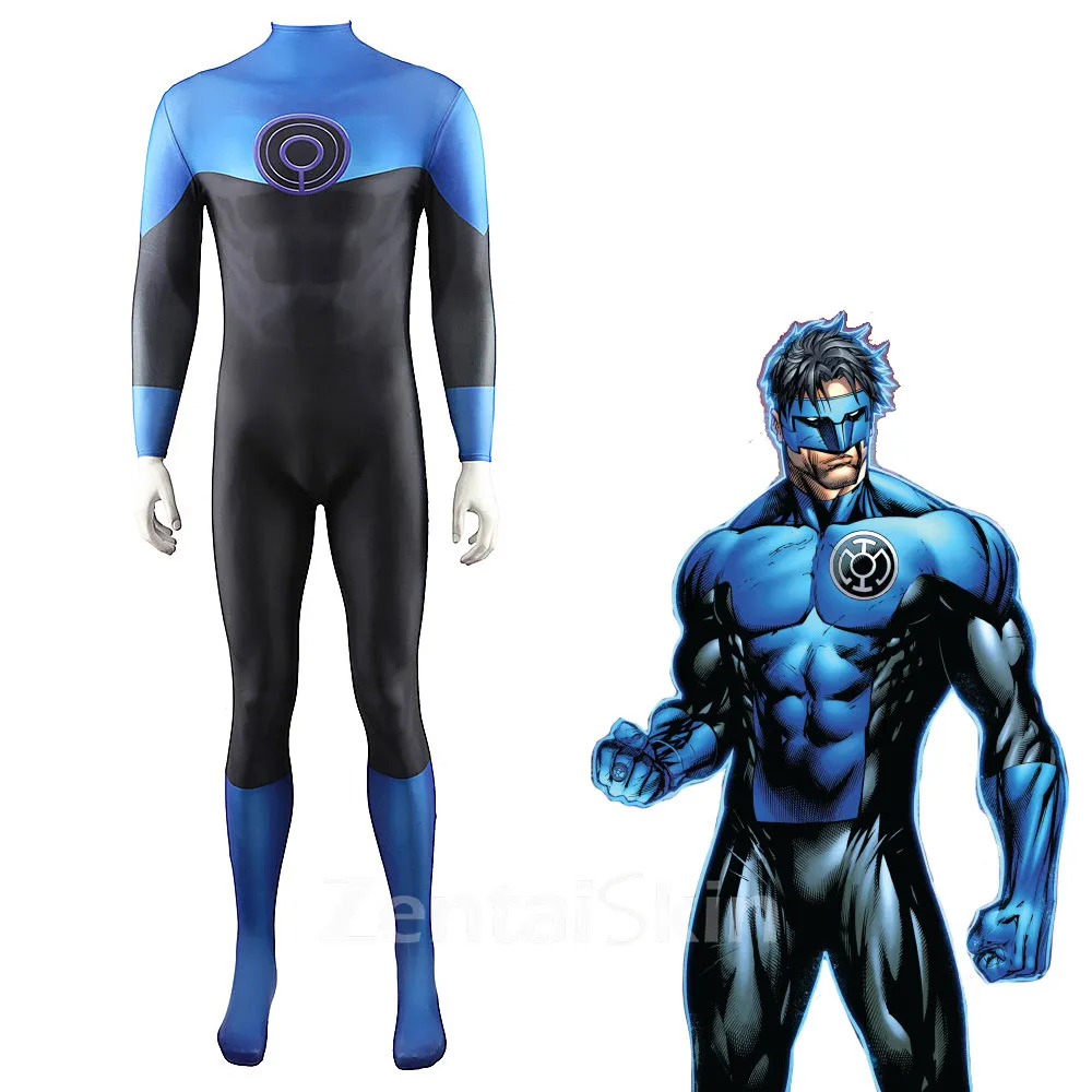 Second Skin DC John Stewart Blue Lantern John Stewart Halloween Cosplay Zentai Costume