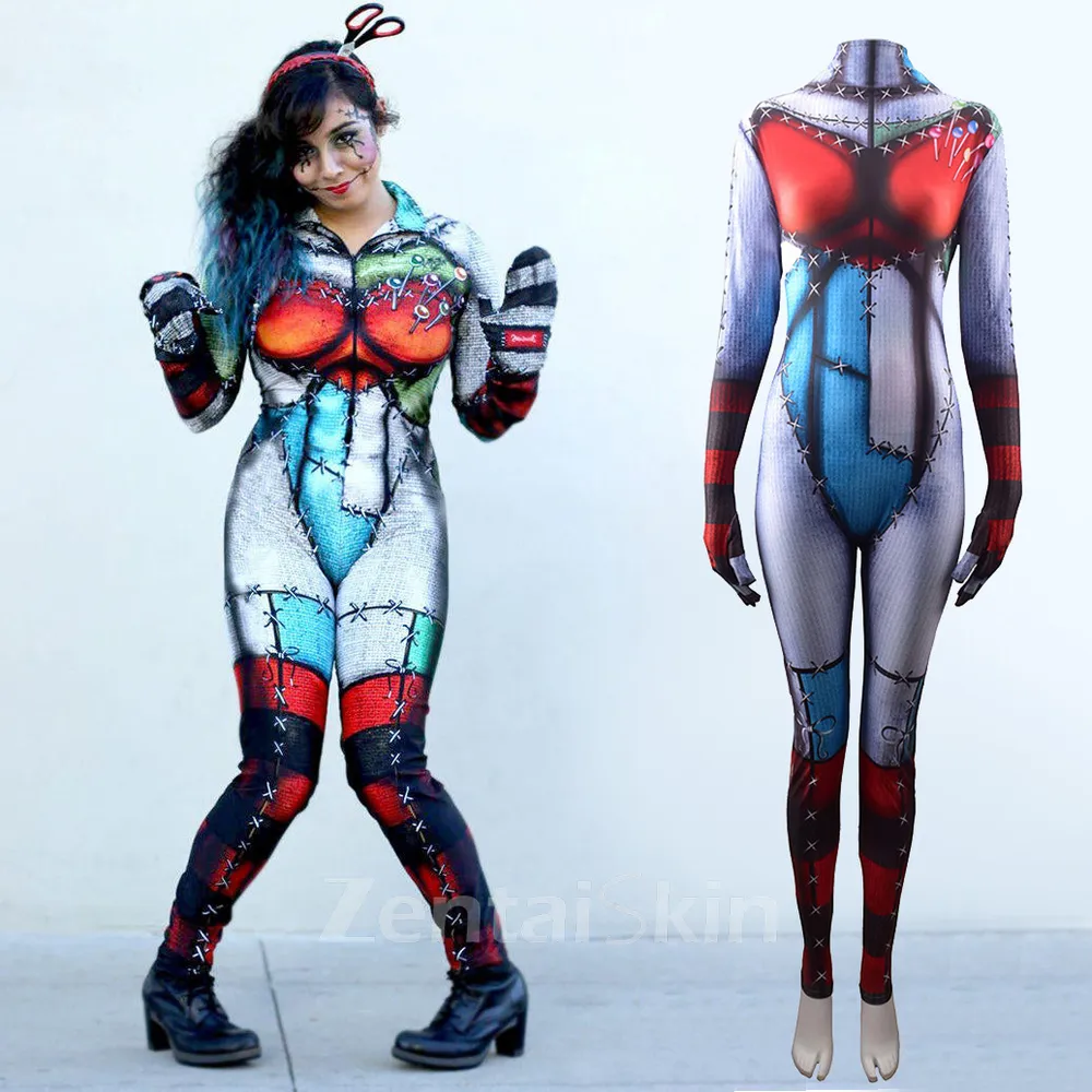 Second Skin Halloween Cosplay Zentai Costume Voodoo Doll Cosplay Zentai Costume Halloween Stage Costumes Cosplay Zentai Bodysuits
