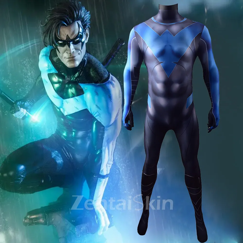 Second Skin DC Comics Hero Nightwing Blue Nightwing Cosplay Zentai Costumes Tights Costumes