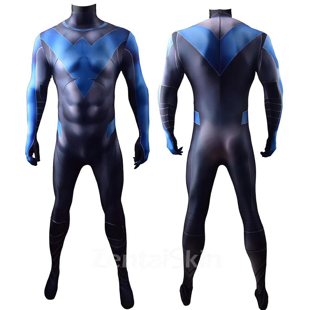Second Skin DC Comics Hero Nightwing Blue Nightwing Cosplay Zentai Costumes Tights Costumes
