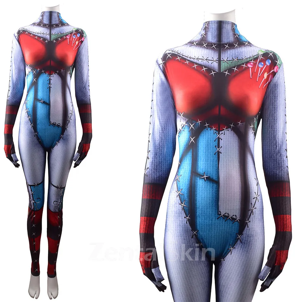 Second Skin Halloween Cosplay Zentai Costume Voodoo Doll Cosplay Zentai Costume Halloween Stage Costumes Cosplay Zentai Bodysuits