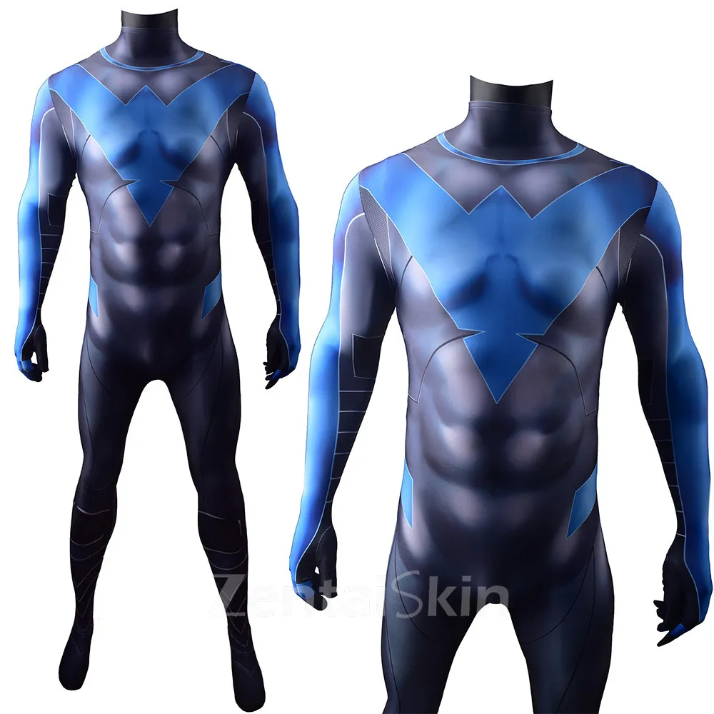 Second Skin DC Comics Hero Nightwing Blue Nightwing Cosplay Zentai Costumes Tights Costumes