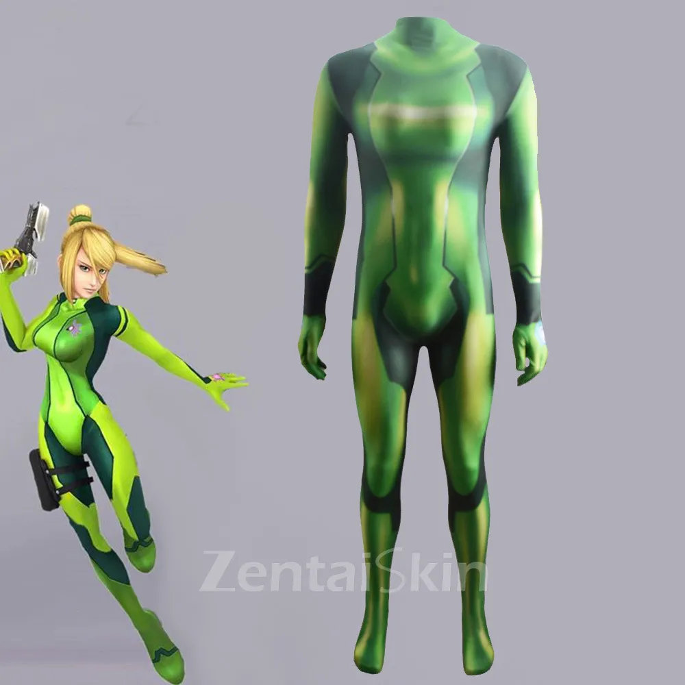 Second Skin Green Version of Metroid Samus Aran Cosplay Zentai Costume